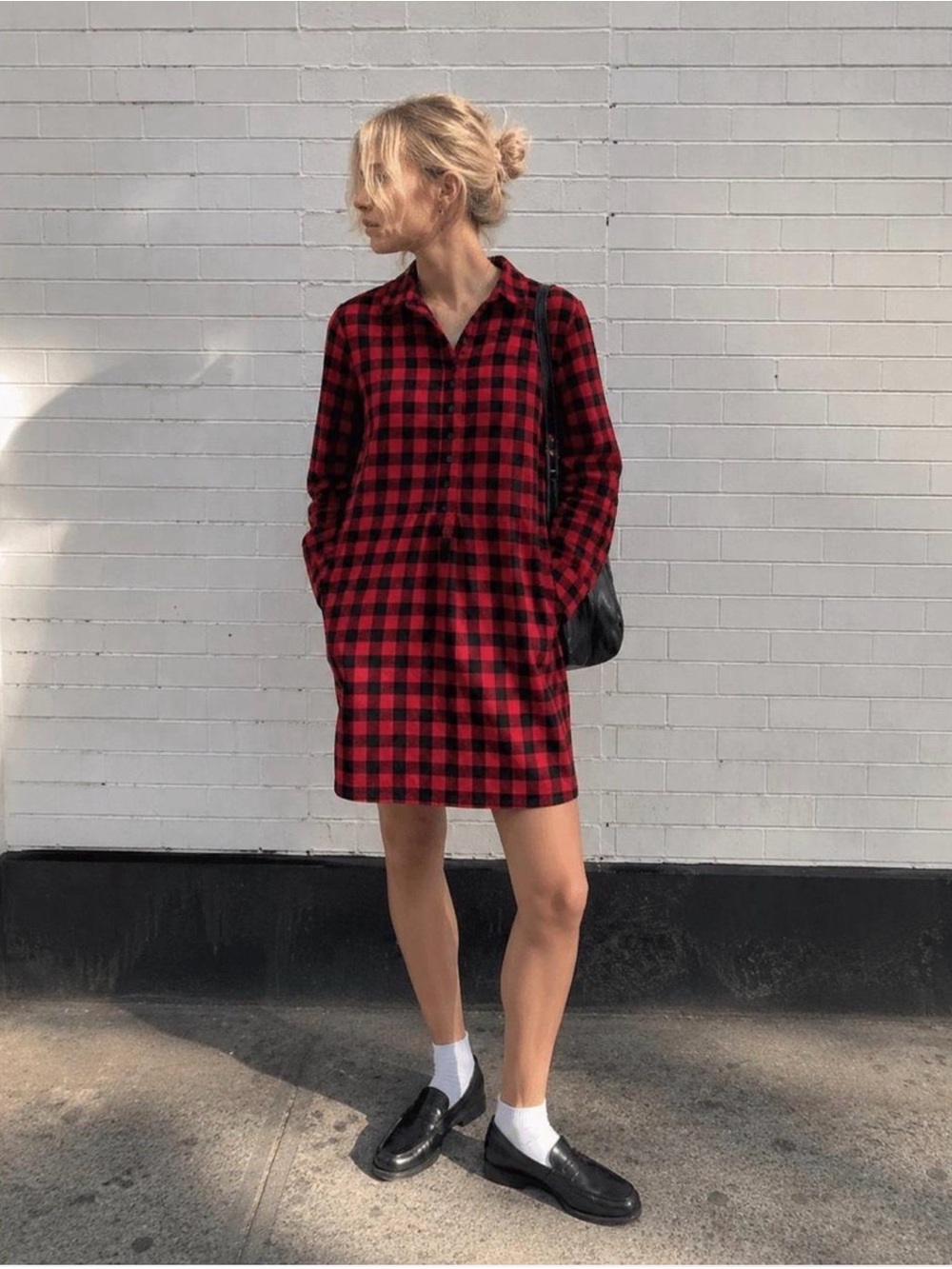 Madewell 1937 Buffalo Plaid Flannel Shirt Dress Red Black XS